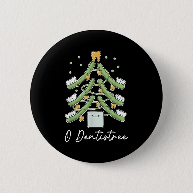 Cute Funny O Dentistree Teeth Brush Christmas Tree Button (Front)