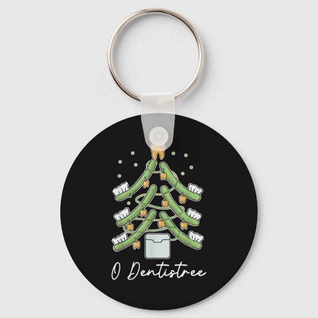 Cute Funny O Dentistree Teeth Brush Christmas Tree Keychain (Front)