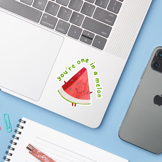 Cute Funny One in a Melon Watermelon Pun  Sticker (Laptop w/ iPhone)