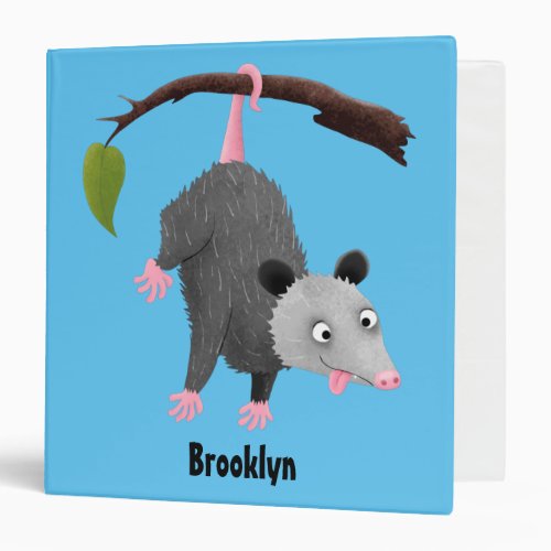 Cute funny opossum hanging from branch cartoon 3 ring binder