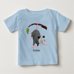 Cute funny opossum hanging from branch cartoon  baby T-Shirt