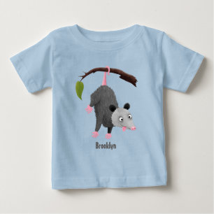 Cute funny opossum hanging from branch cartoon baby T-Shirt