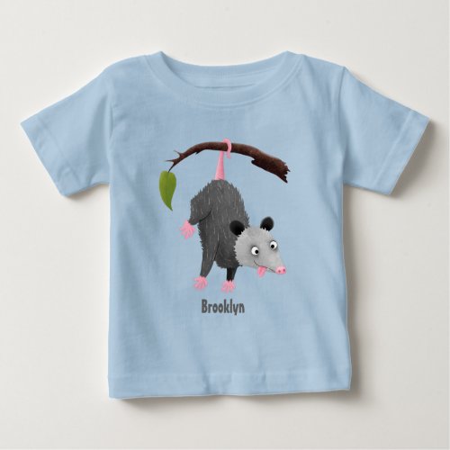 Cute funny opossum hanging from branch cartoon  baby T_Shirt