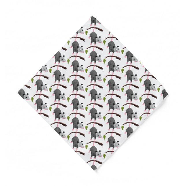 Cute funny opossum hanging from branch cartoon bandana (Front)
