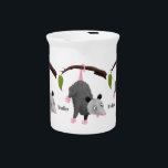 Cute funny opossum hanging from branch cartoon beverage pitcher<br><div class="desc">This cute happy opossum is just hanging around for fun! Drawn in silly cartoon illustration style.</div>