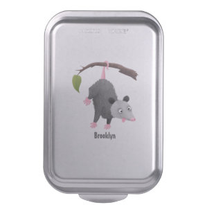 Cute funny opossum hanging from branch cartoon  cake pan