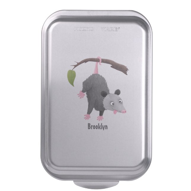 Cute funny opossum hanging from branch cartoon  cake pan (Front Vertical)