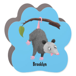 Cute funny opossum hanging from branch cartoon car magnet