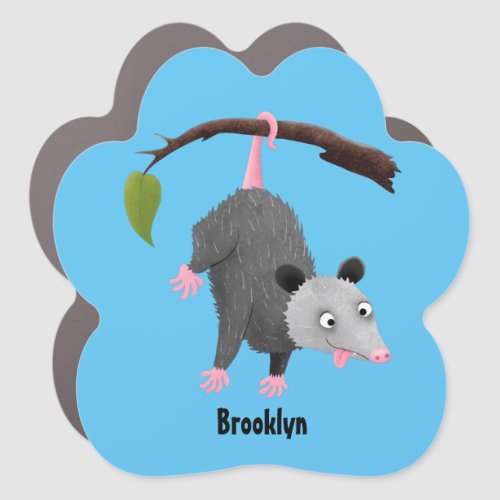 Cute funny opossum hanging from branch cartoon car magnet