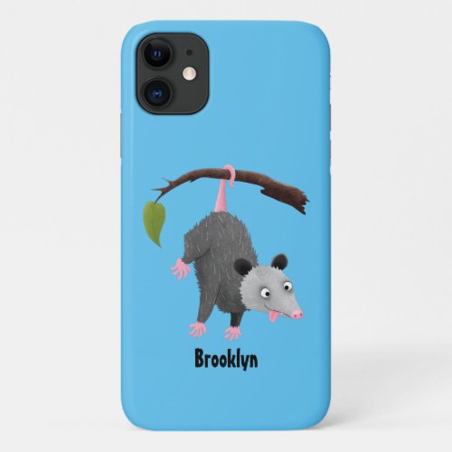 Cute funny opossum hanging from branch cartoon iPhone 11 case