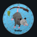 Cute funny opossum hanging from branch cartoon dart board<br><div class="desc">This cute happy opossum is just hanging around for fun! Drawn in silly cartoon illustration style.</div>