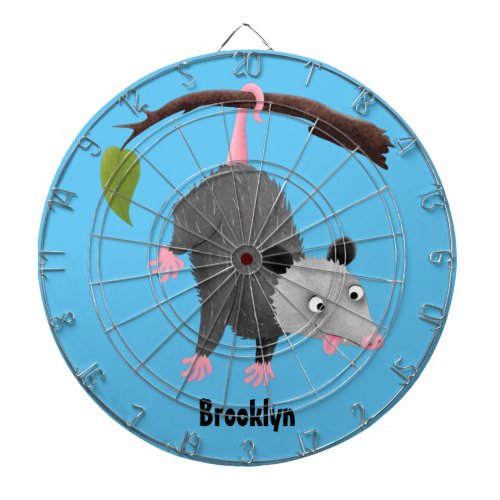 Cute funny opossum hanging from branch cartoon dart board