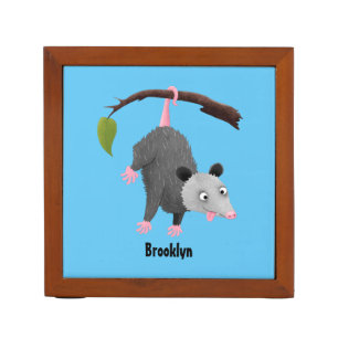 Cute funny opossum hanging from branch cartoon desk organizer