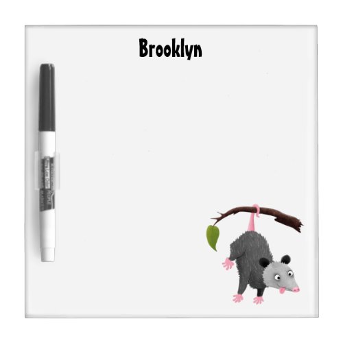 Cute funny opossum hanging from branch cartoon dry erase board