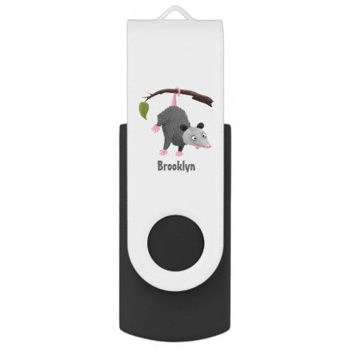 Cute funny opossum hanging from branch cartoon flash drive
