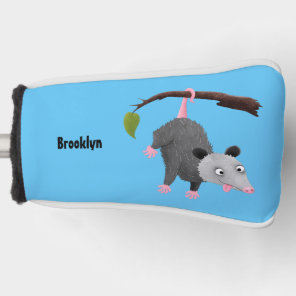 Cute funny opossum hanging from branch cartoon golf head cover