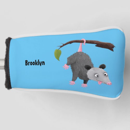 Cute funny opossum hanging from branch cartoon golf head cover