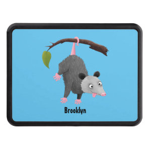 Cute funny opossum hanging from branch cartoon  hitch cover
