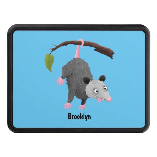 Cute funny opossum hanging from branch cartoon  hitch cover