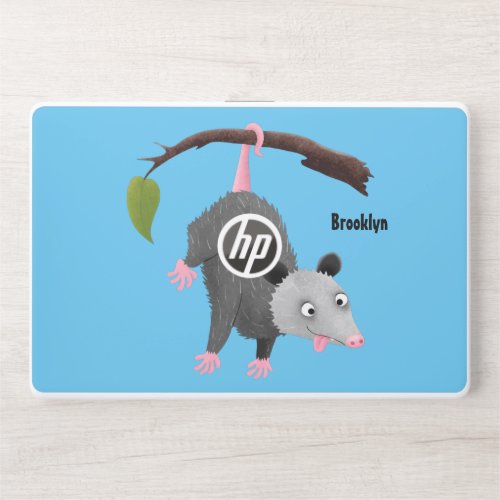Cute funny opossum hanging from branch cartoon HP laptop skin
