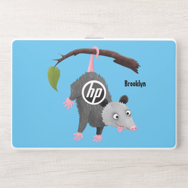 Cute funny opossum hanging from branch cartoon HP laptop skin (Front)
