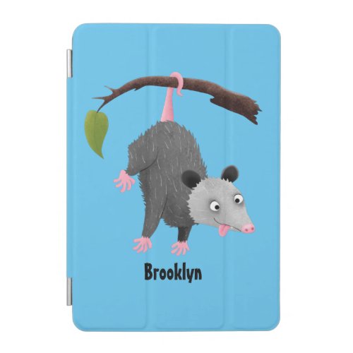 Cute funny opossum hanging from branch cartoon iPad mini cover