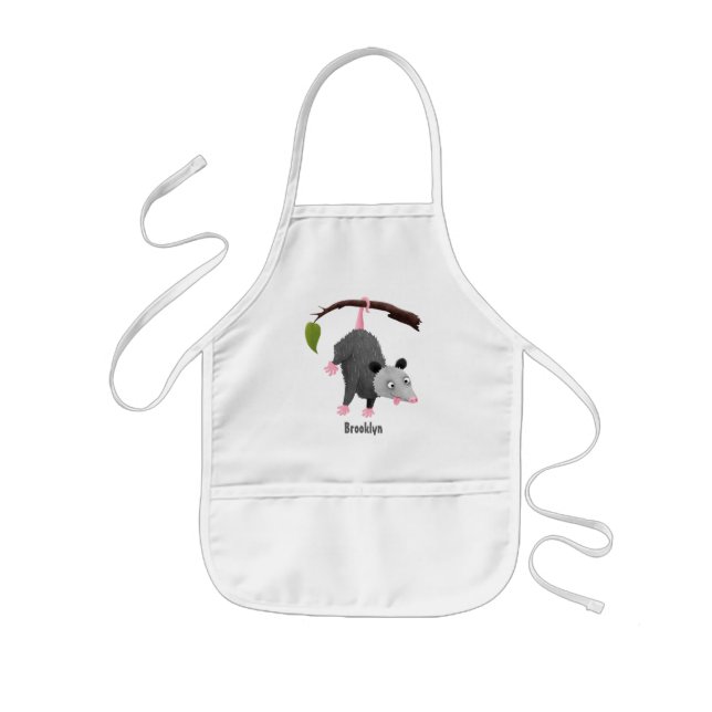 Cute funny opossum hanging from branch cartoon  kids' apron (Front)