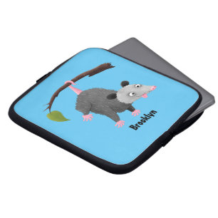 Cute funny opossum hanging from branch cartoon laptop sleeve