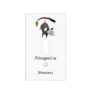 Cute funny opossum hanging from branch cartoon light switch cover