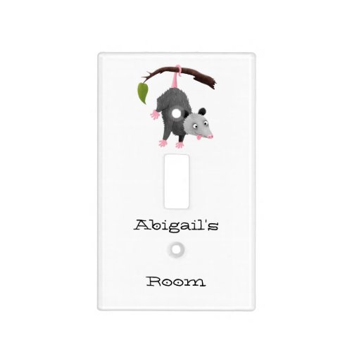 Cute funny opossum hanging from branch cartoon light switch cover