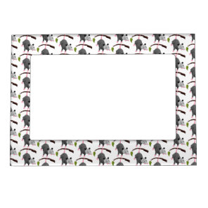 Cute funny opossum hanging from branch cartoon magnetic frame
