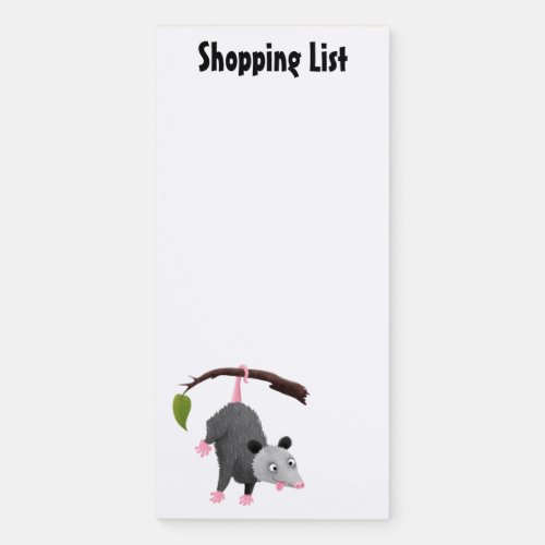 Cute funny opossum hanging from branch cartoon magnetic notepad