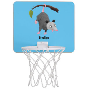 Cute funny opossum hanging from branch cartoon mini basketball hoop