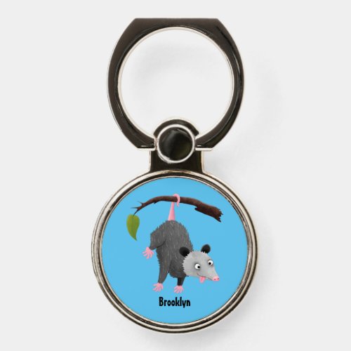 Cute funny opossum hanging from branch cartoon  phone ring stand