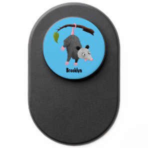 Cute funny opossum hanging from branch cartoon  PopSocket