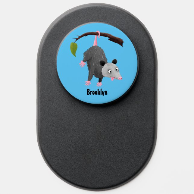 Cute funny opossum hanging from branch cartoon  PopSocket (Popsocket)