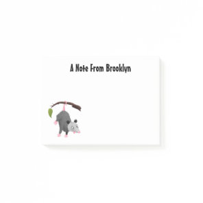 Cute funny opossum hanging from branch cartoon post-it notes