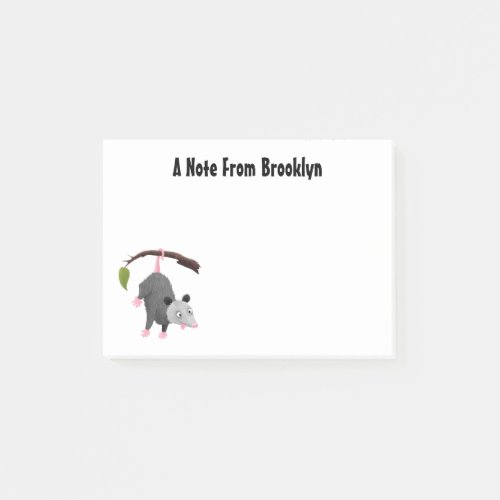 Cute funny opossum hanging from branch cartoon post_it notes