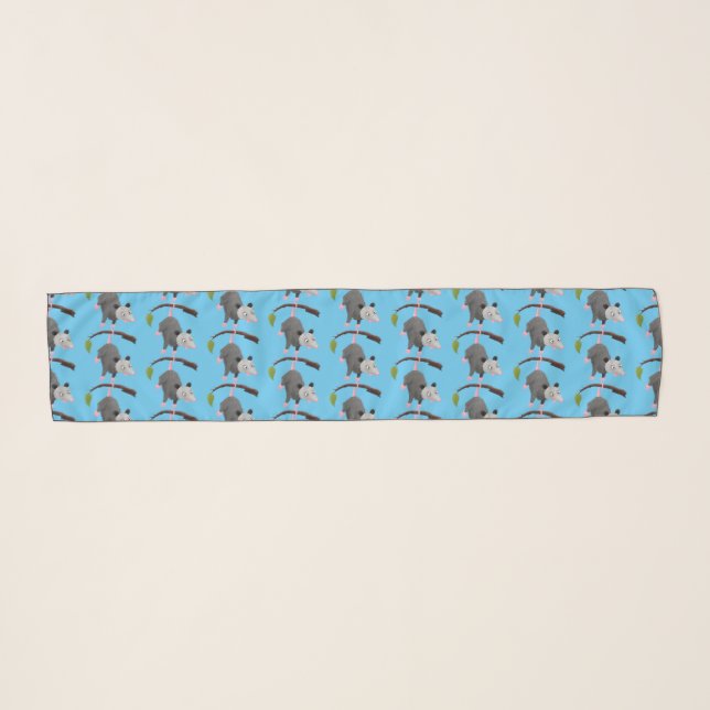 Cute funny opossum hanging from branch cartoon scarf (Front (Horizontal))