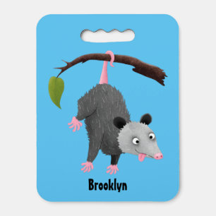 Cute funny opossum hanging from branch cartoon seat cushion