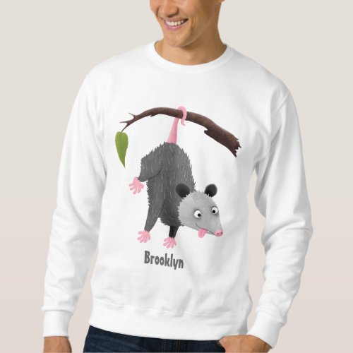 Cute funny opossum hanging from branch cartoon  sweatshirt