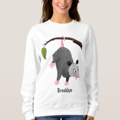 Cute funny opossum hanging from branch cartoon  sweatshirt