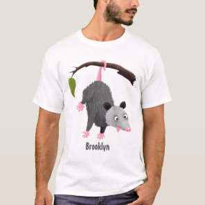 Cute funny opossum hanging from branch cartoon T-Shirt