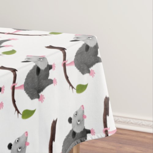 Cute funny opossum hanging from branch cartoon tablecloth