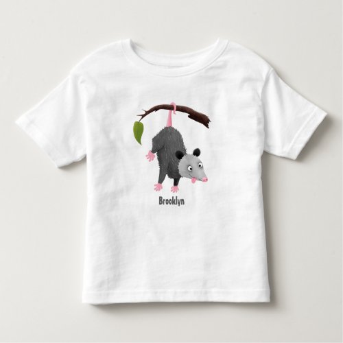 Cute funny opossum hanging from branch cartoon toddler t_shirt