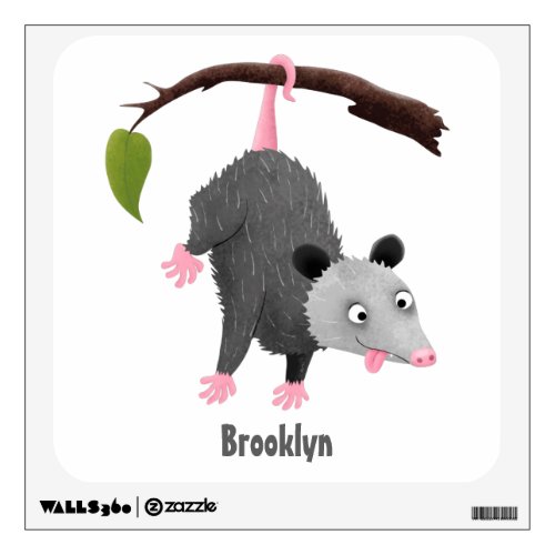 Cute funny opossum hanging from branch cartoon wall decal
