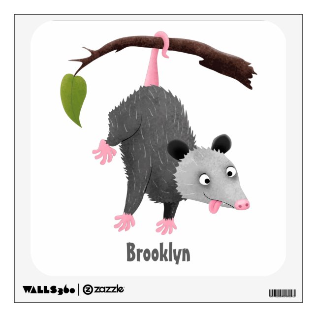 Cute funny opossum hanging from branch cartoon wall decal (Front)