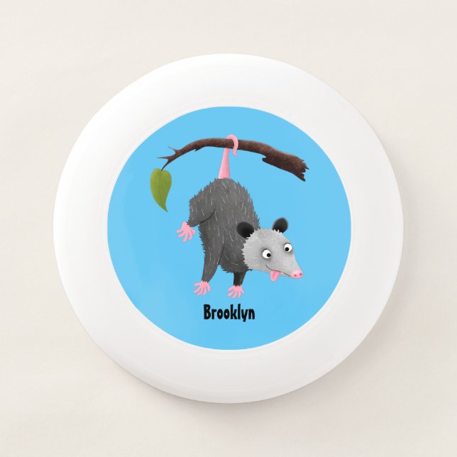 Cute funny opossum hanging from branch cartoon Wham-O frisbee (Front)