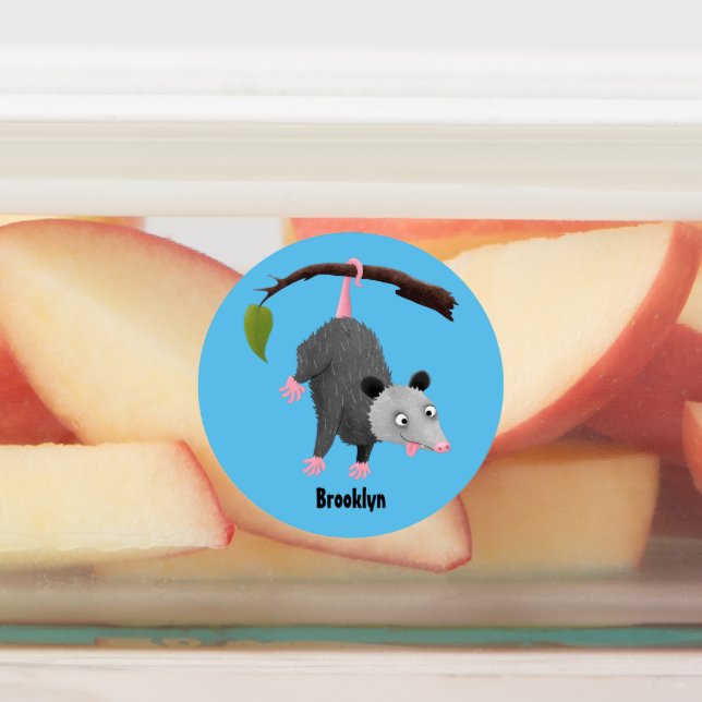 Cute funny opossum hanging personalized cartoon  labels (Affixed)