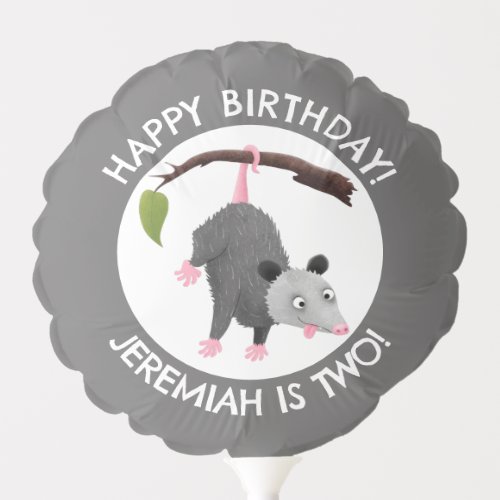 Cute funny opossum personalized birthday cartoon balloon